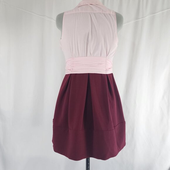 Leifnotes Pink & Burgundy Sleeveless Wrap Dress With Tie Waist - Size 10P - Picture 12 of 15